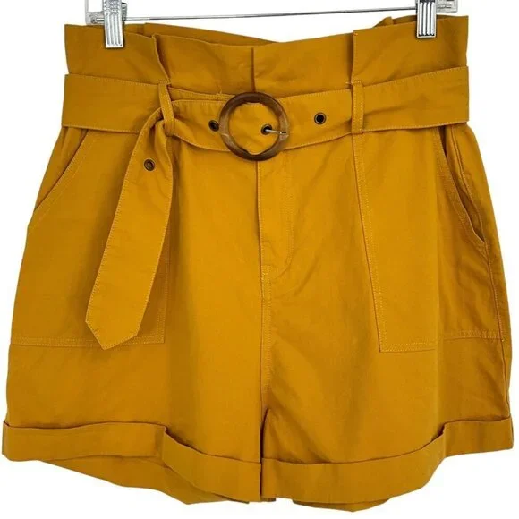 NWT MINKPINK Riley Paperbag Utility Short Mustard Yellow Belted Cuffed Size M - Picture 2 of 11